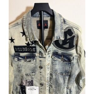 GALA Men's Blue Denim Jacket Size Large Button Front Star Embroidered Pockets